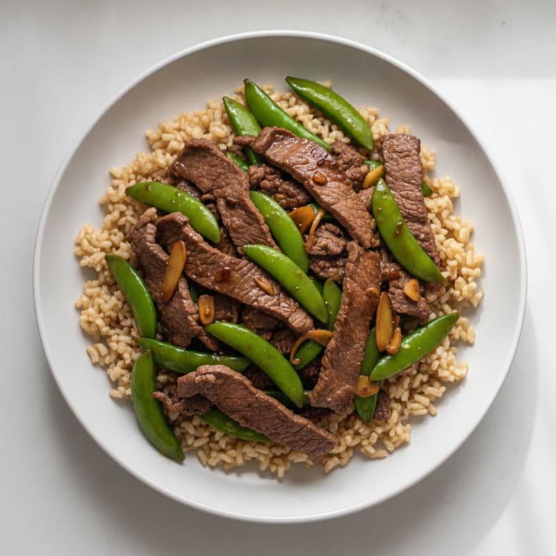 Lean Beef Stir Fry with Snap Peas and Brown Rice