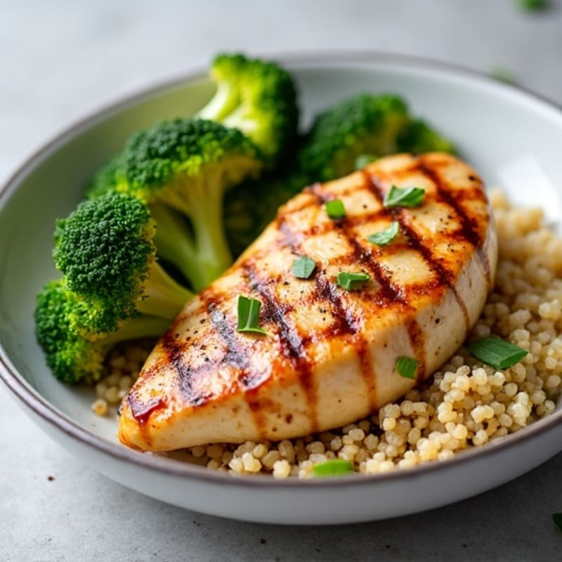 Grilled Chicken Breast with Quinoa and Roasted Broccoli
