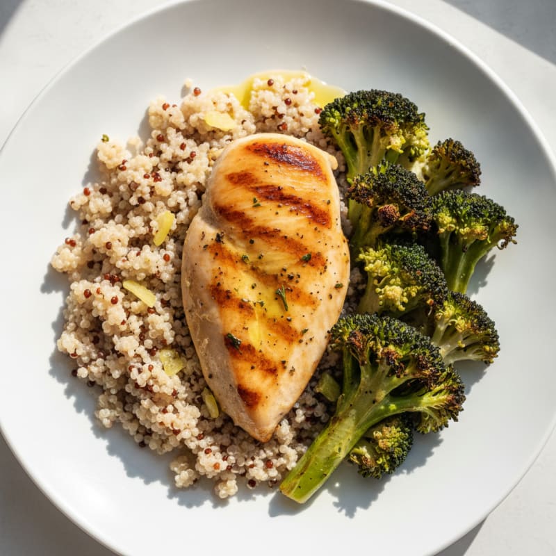 Grilled Chicken Breast with Quinoa and Roasted Broccoli