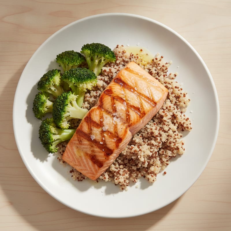 Seared Salmon Fillet with Steamed Broccoli and Quinoa
