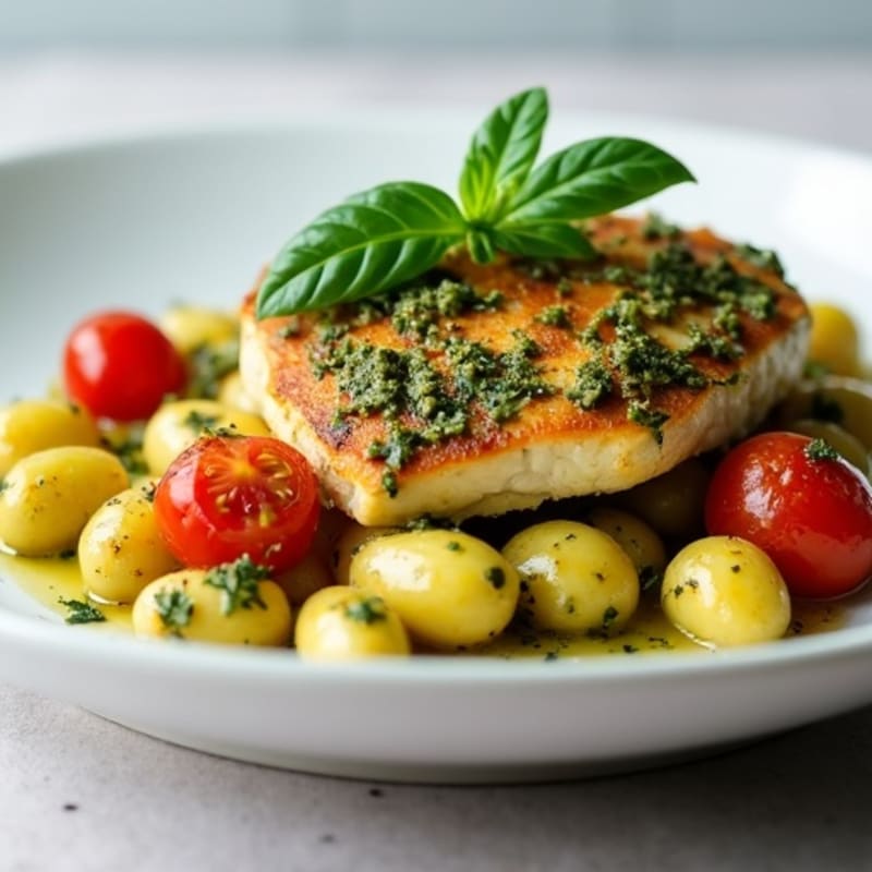 Basil Pesto Chicken Gnocchi with Roasted Tomatoes