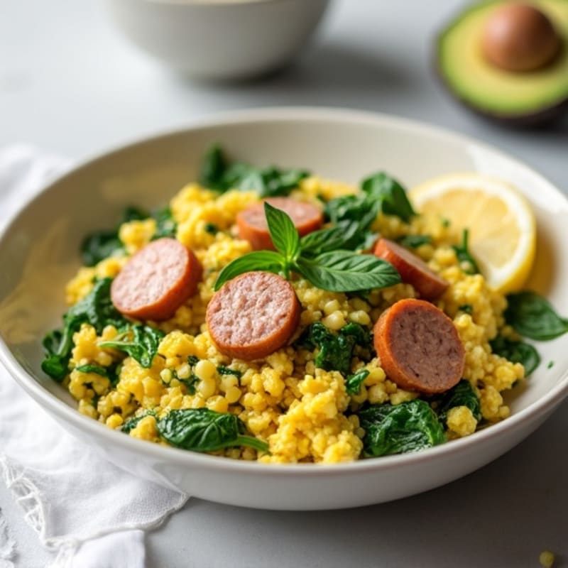 Egg White Scramble with Spinach and Turkey Sausage