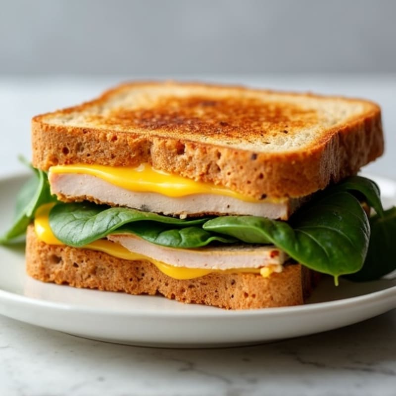 Loaded Crispy Whole Wheat Grilled Cheese with Lean Turkey and Fresh Spinach