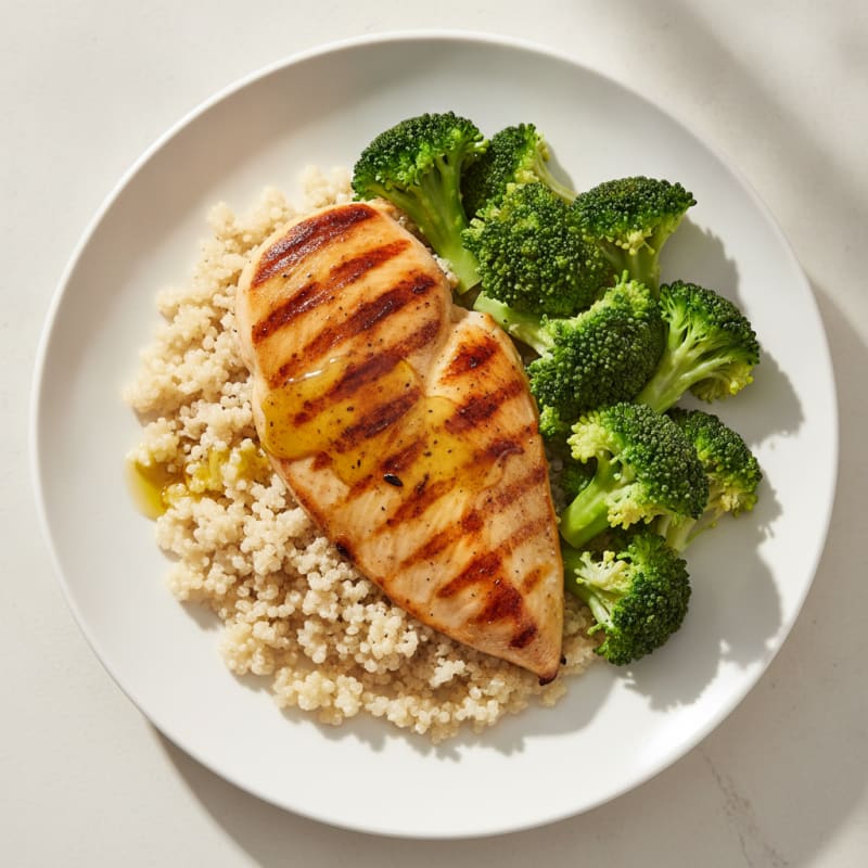 Grilled Chicken Breast with Quinoa and Steamed Broccoli