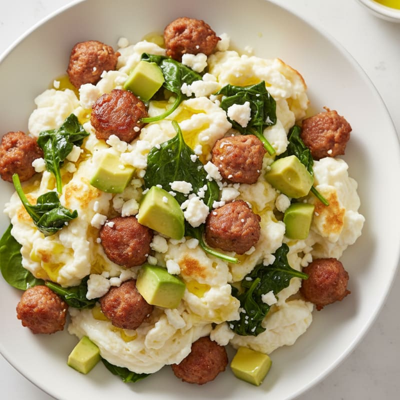 Egg White and Turkey Sausage Scramble with Spinach