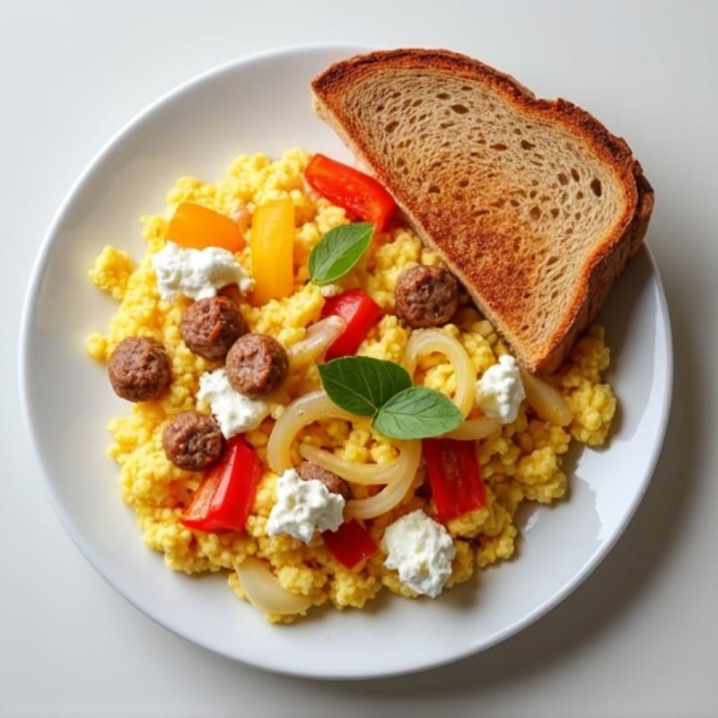 Egg White Scramble with Turkey Sausage and Cottage Cheese