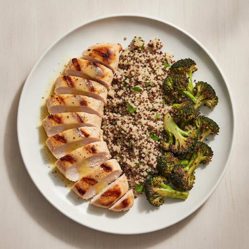 Grilled Chicken Breast with Quinoa and Roasted Broccoli