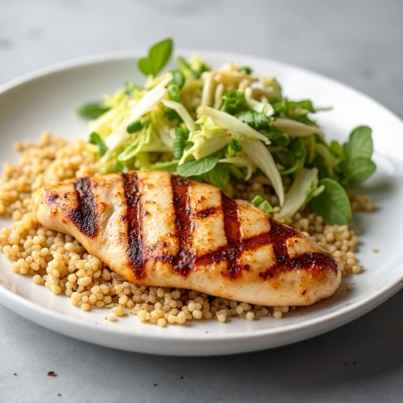 Grilled Chicken Breast with Crunchy Cabbage Slaw and Quinoa