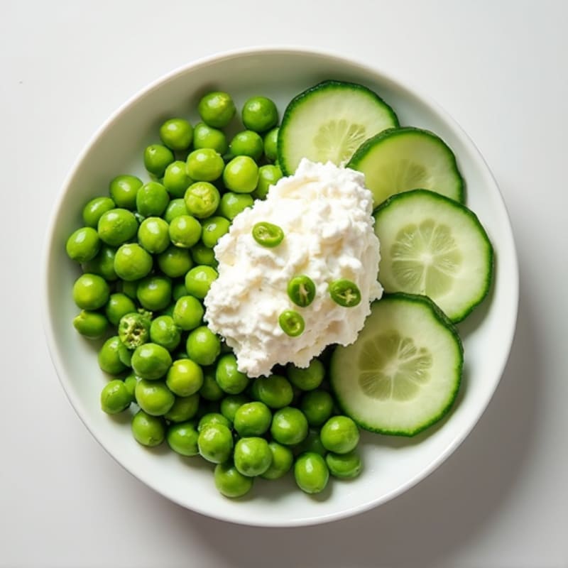 Cottage Cheese and Edamame Protein Plate with Sliced Cucumbers