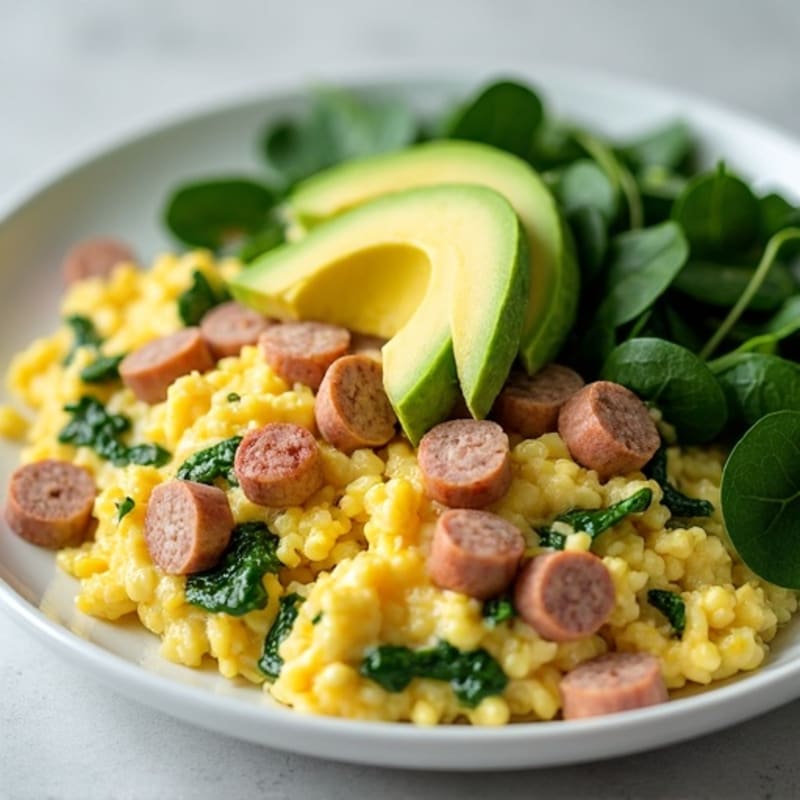 Egg White Spinach Scramble with Turkey Sausage