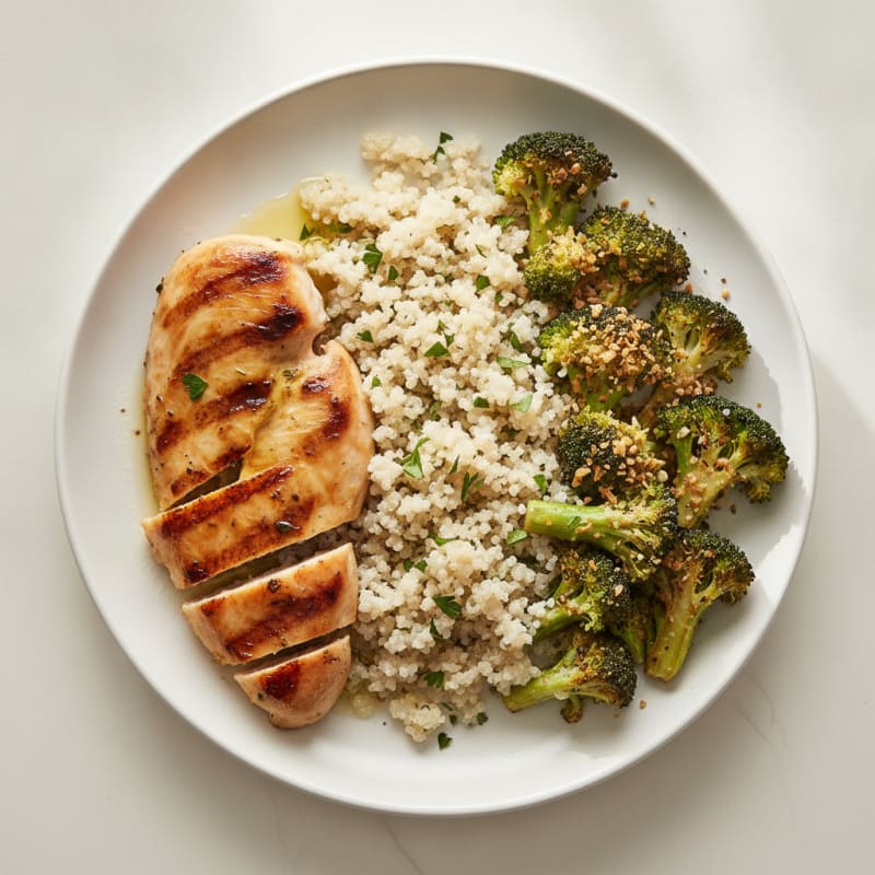 Grilled Chicken Breast with Quinoa and Roasted Broccoli