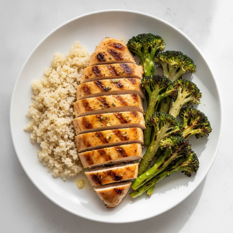 Grilled Chicken Breast with Quinoa and Roasted Broccoli