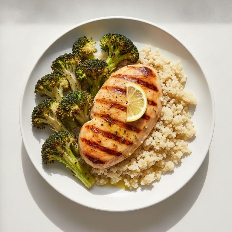 Grilled Chicken Breast with Quinoa and Roasted Broccoli