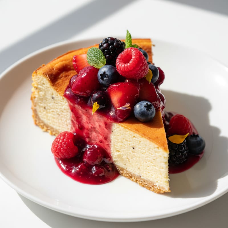 Greek Yogurt Protein Cheesecake with Fresh Berries
