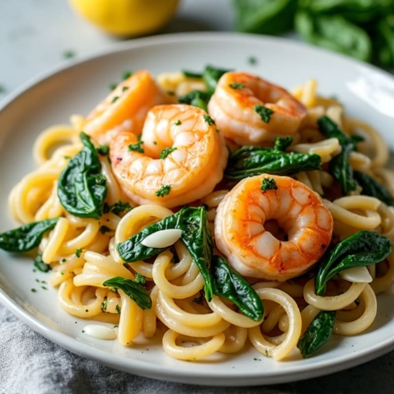 Creamy Lemon Garlic Shrimp Pasta with Fresh Spinach