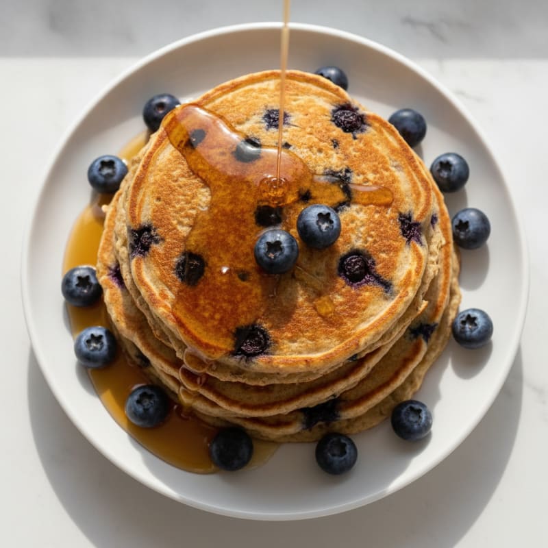 Blueberry Oatmeal Pancakes with Maple Syrup