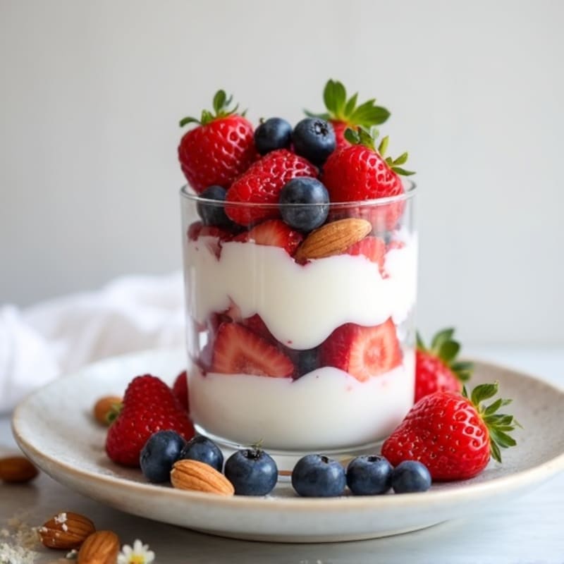 Greek Yogurt Protein Parfait with Mixed Berries and Almonds