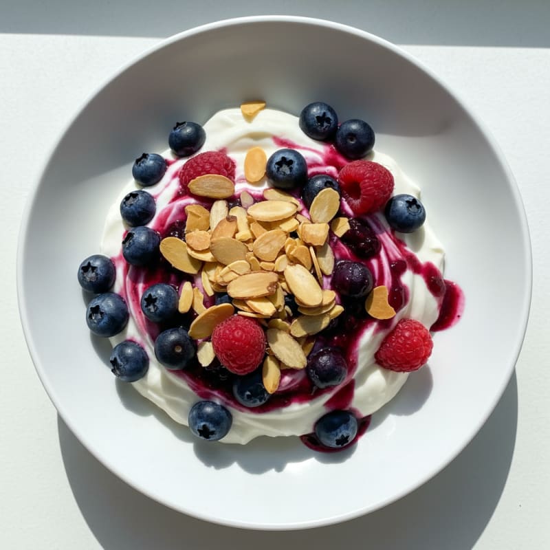 Greek Yogurt Protein Parfait with Mixed Berries and Almonds