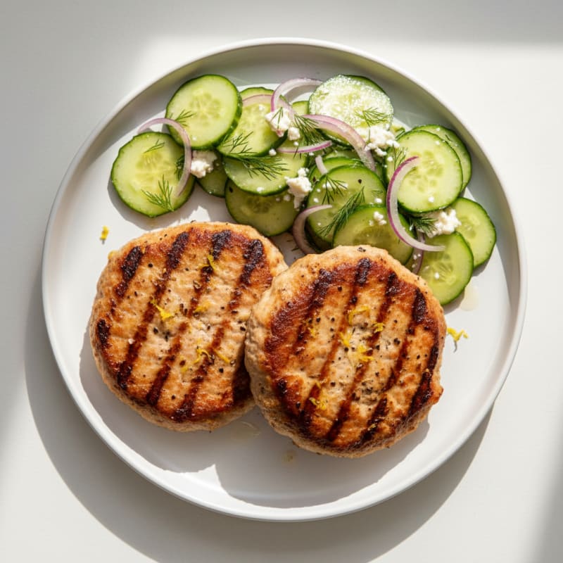 Zesty Grilled Turkey Burgers with Crunchy Cucumber Salad
