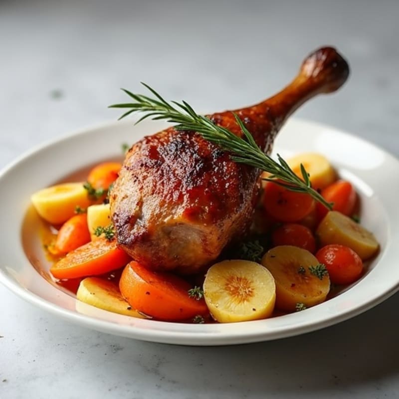 Crispy Herb-Roasted Duck Leg with Roasted Root Vegetables