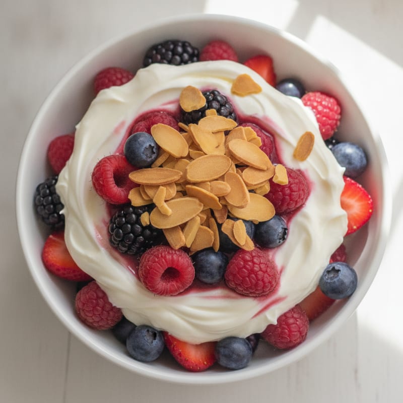 Greek Yogurt Protein Parfait with Mixed Berries and Almonds