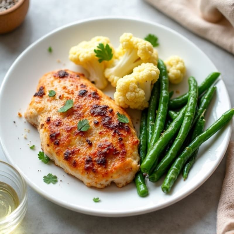 Seared Turkey Breast with Roasted Cauliflower and Garlic Green Beans