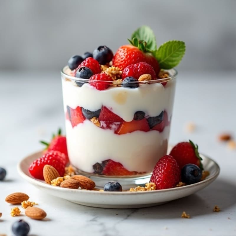 Creamy Greek Yogurt Parfait with Mixed Berries and Almonds
