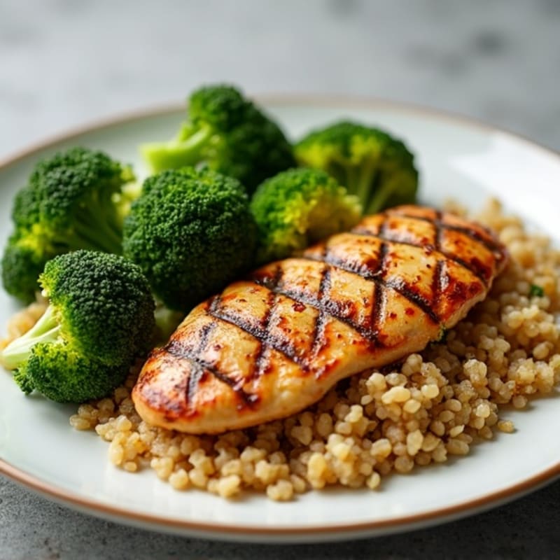 Grilled Chicken Breast with Roasted Broccoli and Quinoa