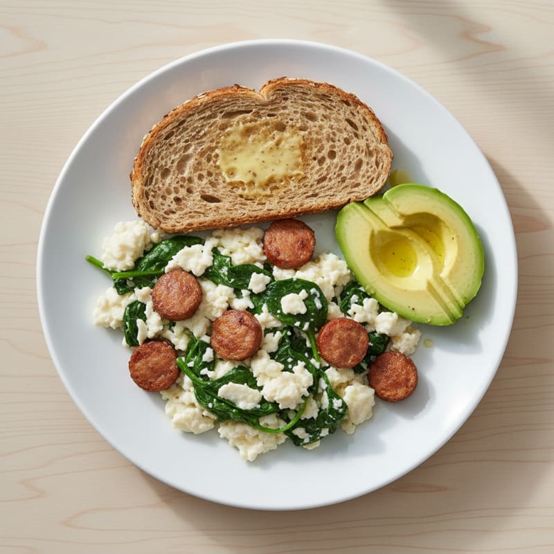 Egg White and Spinach Scramble with Turkey Sausage