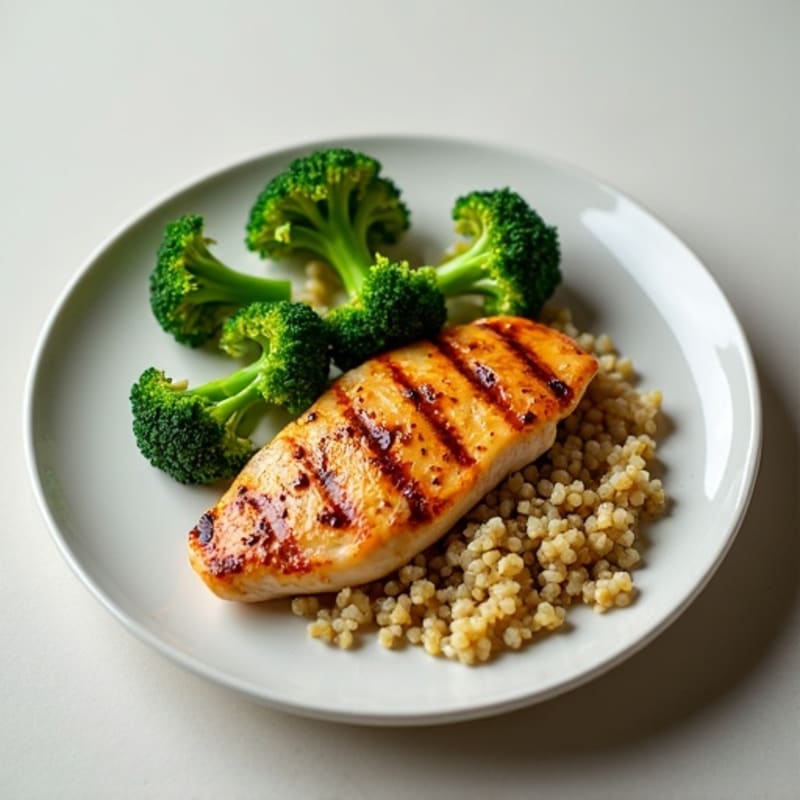 Grilled Chicken Breast with Steamed Broccoli and Quinoa