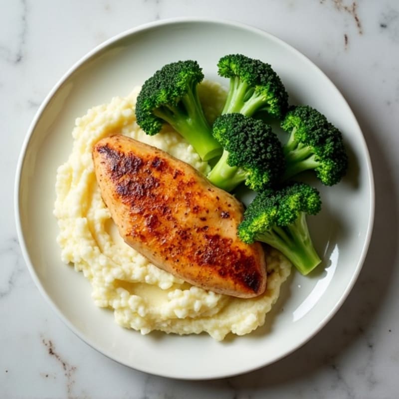 Seared Chicken Breast with Steamed Broccoli and Cauliflower Mash