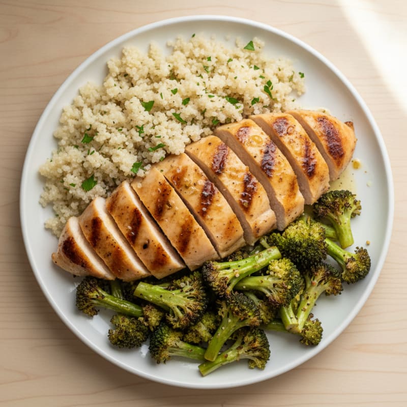 Grilled Chicken Breast with Quinoa and Roasted Broccoli