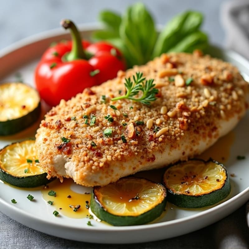 Herb-Crusted Almond Chicken with Roasted Vegetables