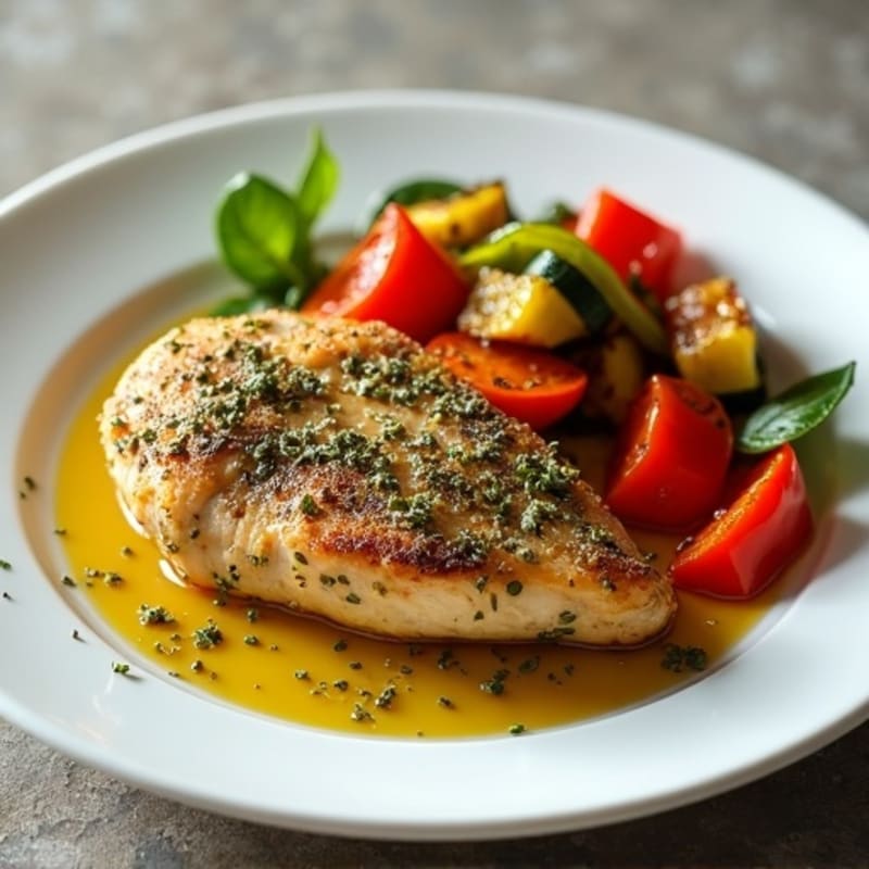 Herb-Crusted Pan Seared Chicken with Roasted Vegetables