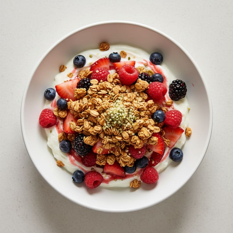 Creamy Greek Yogurt Parfait with Mixed Berries and Protein Granola