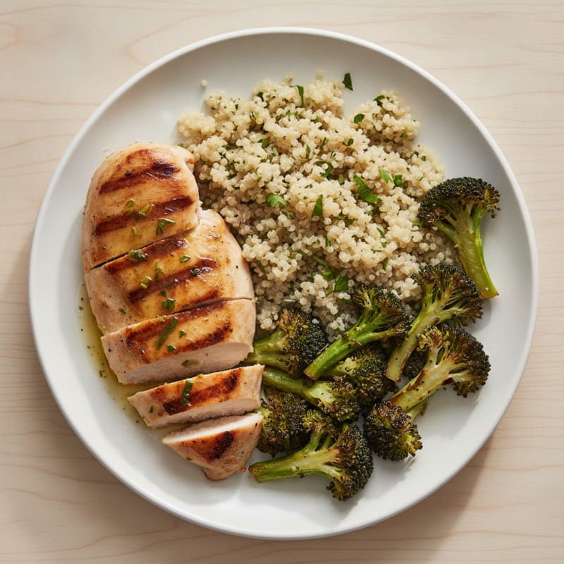 Grilled Chicken Breast with Quinoa and Roasted Broccoli