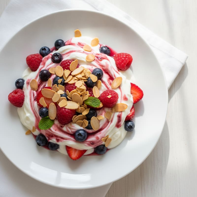 Greek Yogurt Protein Parfait with Mixed Berries and Almonds