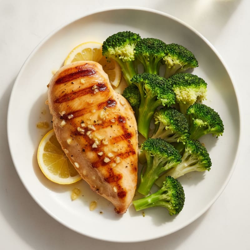 Grilled Lemon Garlic Chicken Breast with Steamed Broccoli
