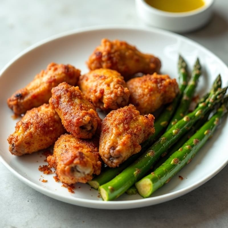 Crispy Baked Chicken Wings with Roasted Asparagus