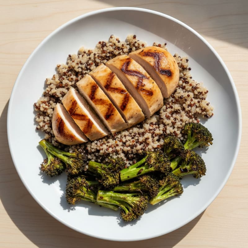 Grilled Chicken Breast with Roasted Broccoli and Quinoa