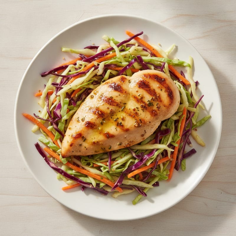 Grilled Chicken Breast with Crunchy Cabbage Slaw