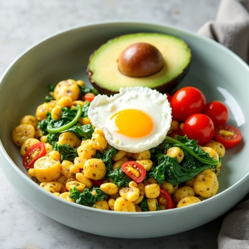 Egg White Spinach Scramble with Cottage Cheese and Cherry Tomatoes