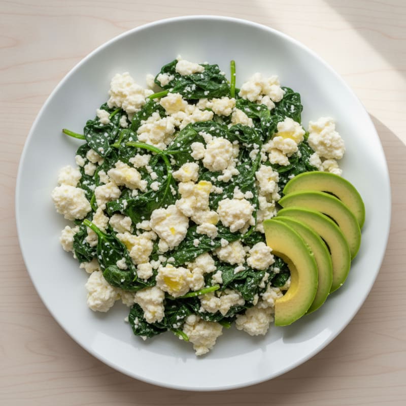 Egg White and Cottage Cheese Scramble with Sautéed Spinach