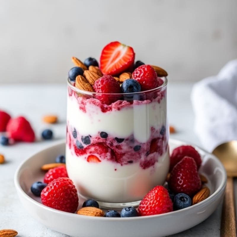 Greek Yogurt Protein Parfait with Mixed Berries and Almonds