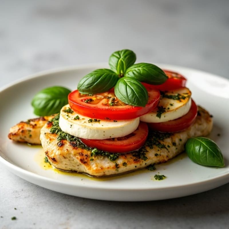 Grilled Pesto Chicken with Fresh Tomato, Creamy Mozzarella, and Basil