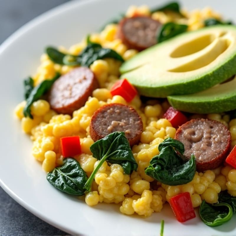 Egg White and Turkey Sausage Scramble with Spinach