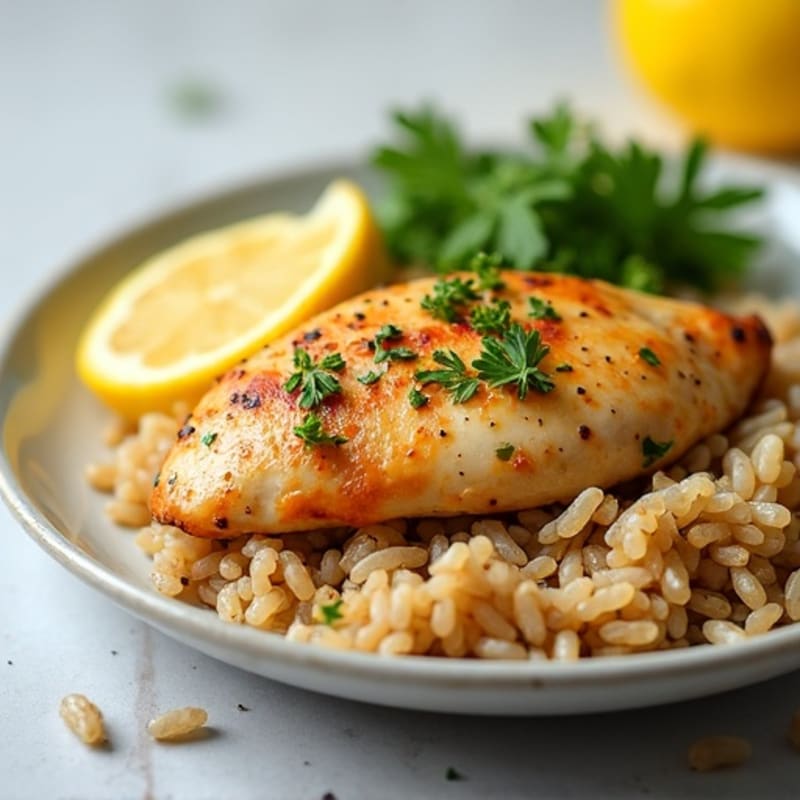Lemon-Garlic Chicken with Fluffy Brown Rice