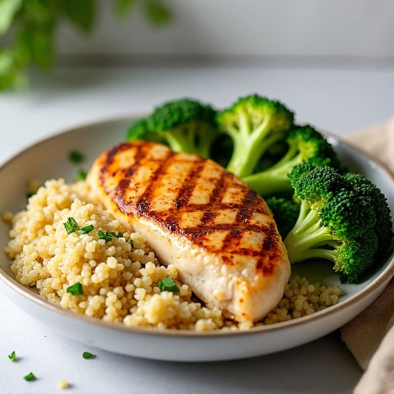 Grilled Chicken Breast with Roasted Broccoli and Quinoa