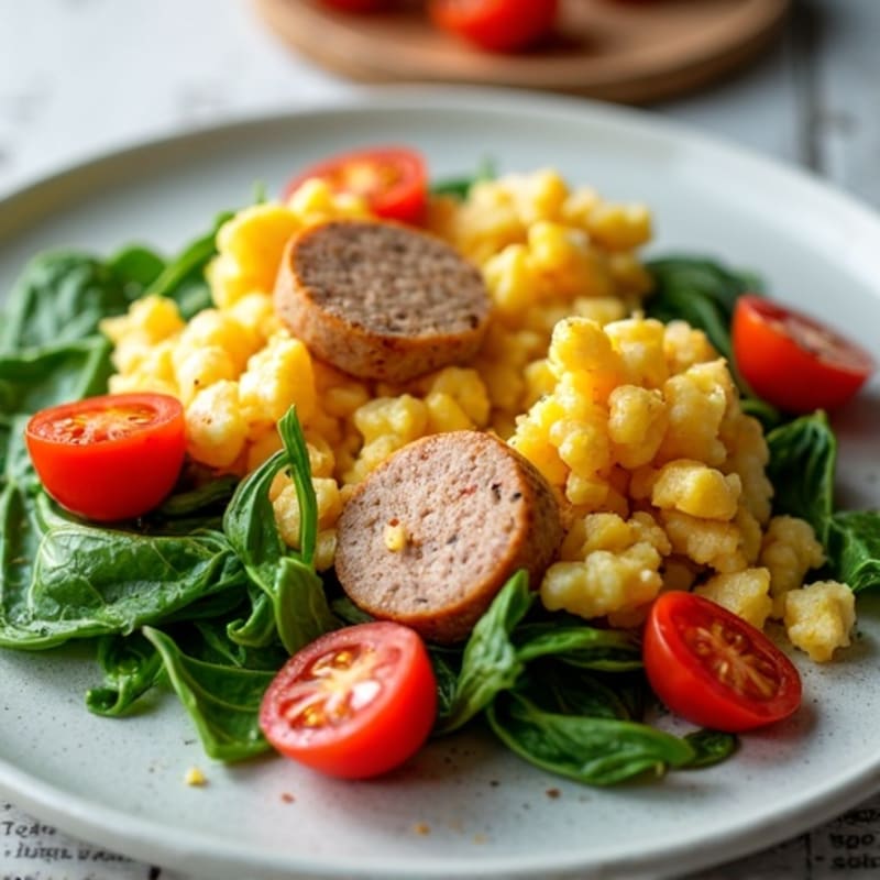 Egg White and Turkey Sausage Scramble with Spinach and Tomatoes