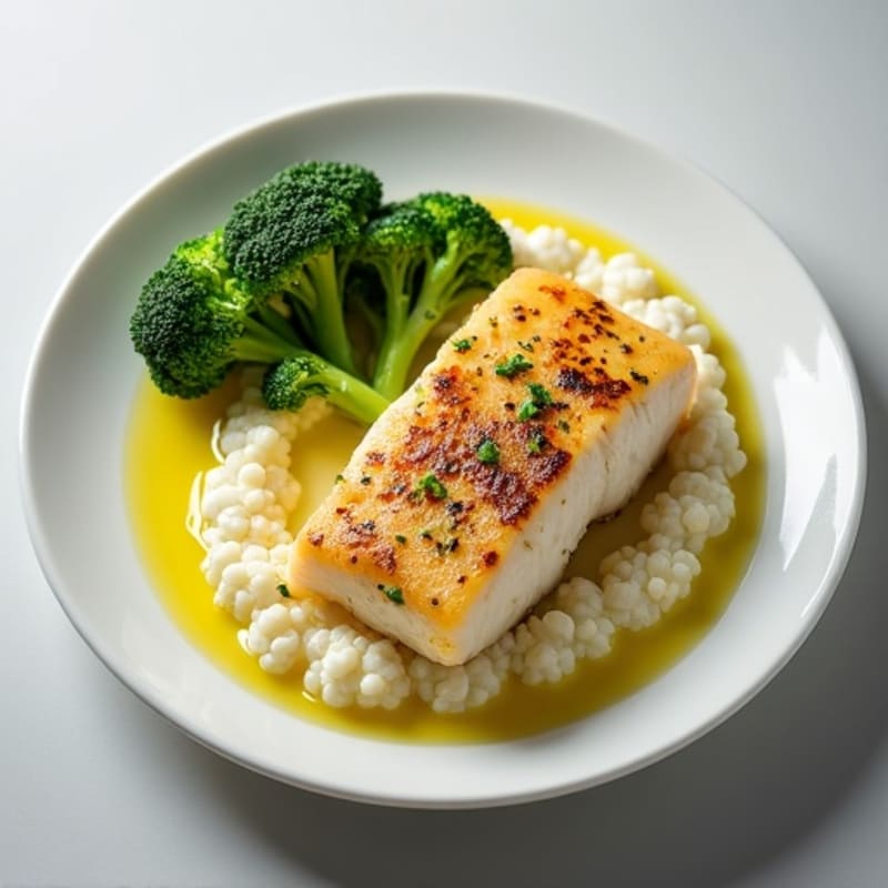 Seared Cod with Steamed Broccoli and Cauliflower Mash